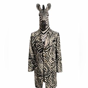 Beautiful Cache gold metallic zebra print long jacket sz LG pockets fully lined